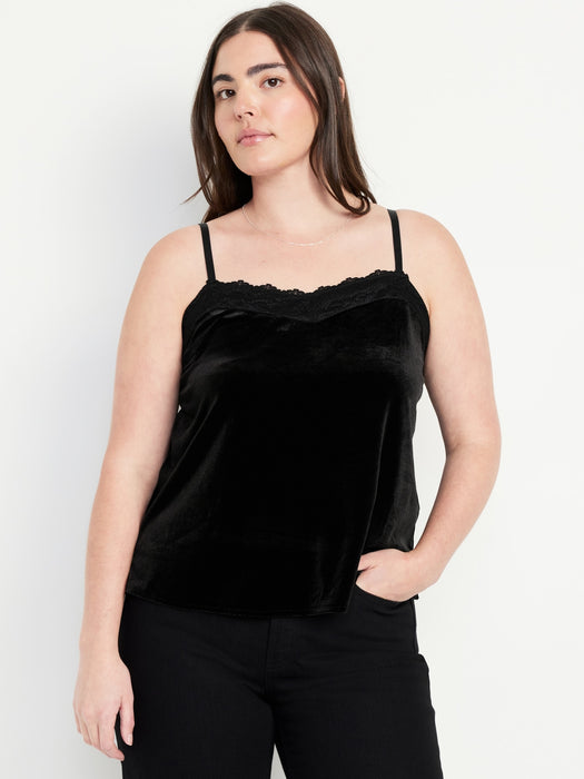 Lace-Trim Velvet Top