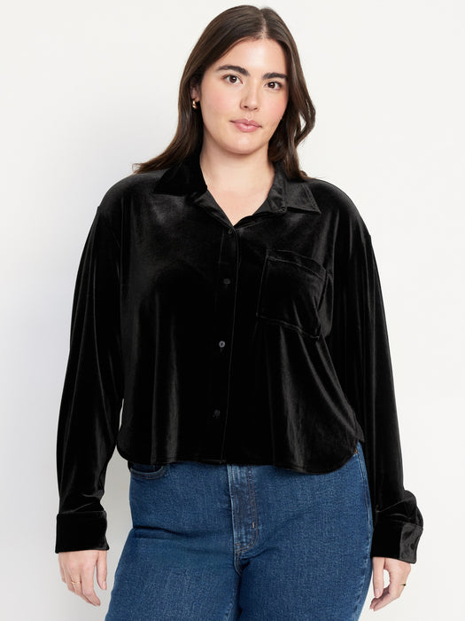 Velvet Cropped Button-Down Shirt