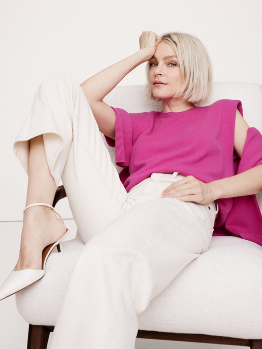 Cashmere Padded-Shoulder Top