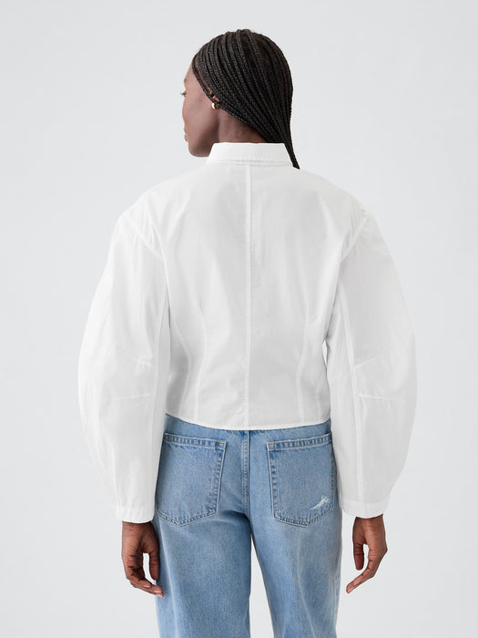 Organic Cotton Poplin Barrel-Sleeve Crop Shirt