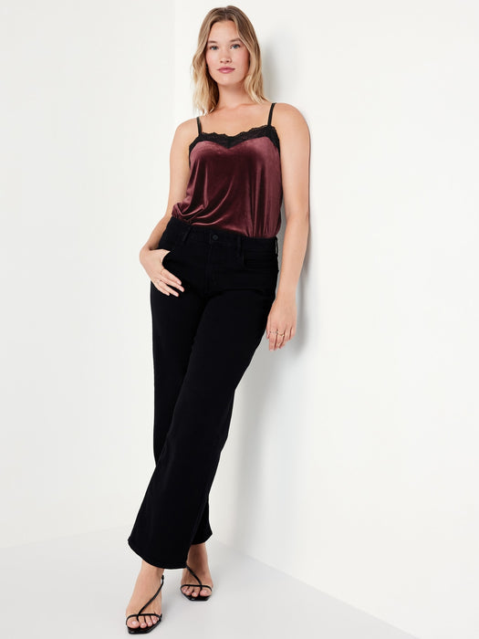 Lace-Trim Velvet Top