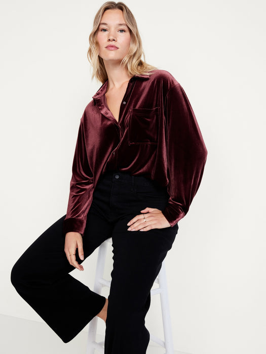 Velvet Cropped Button-Down Shirt