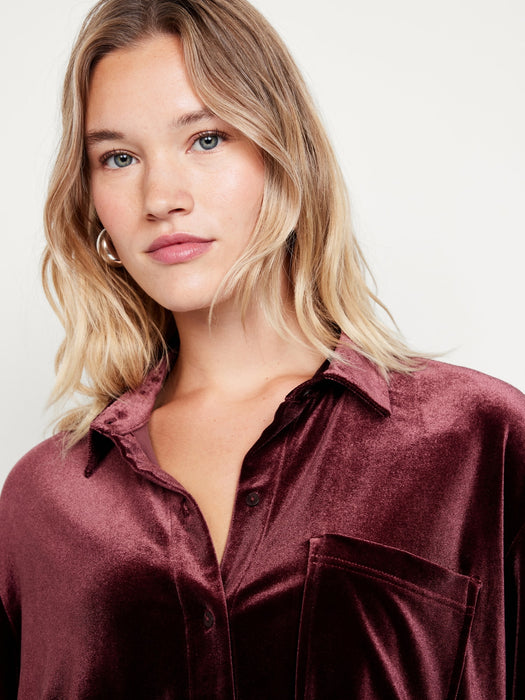 Velvet Cropped Button-Down Shirt