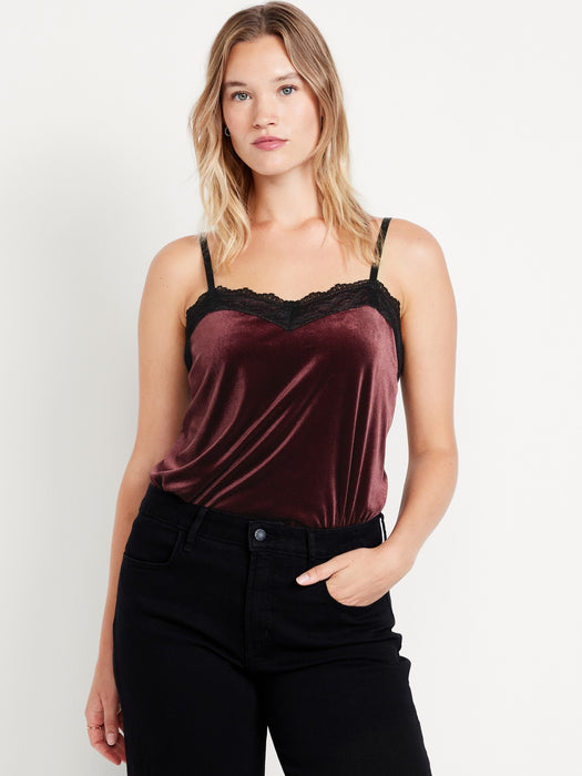 Lace-Trim Velvet Top