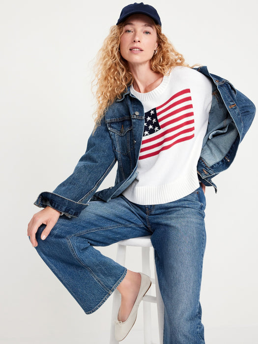 Crew-Neck Flag-Graphic Sweater