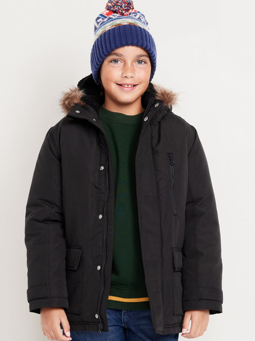 Water-Resistant Sherpa-Lined Hooded Parka Coat for Boys