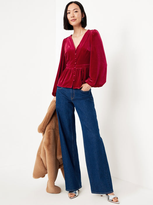 Waist-Defined Velvet Peplum Top