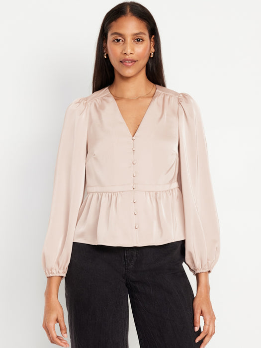 Waist-Defined Satin Peplum Top