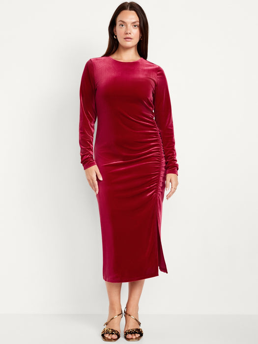Ruched Velvet Midi Dress