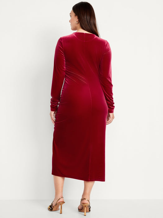 Ruched Velvet Midi Dress