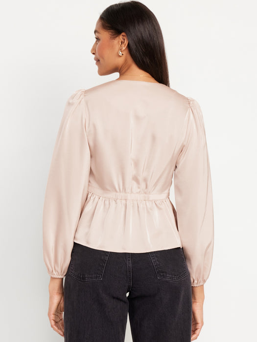 Waist-Defined Satin Peplum Top