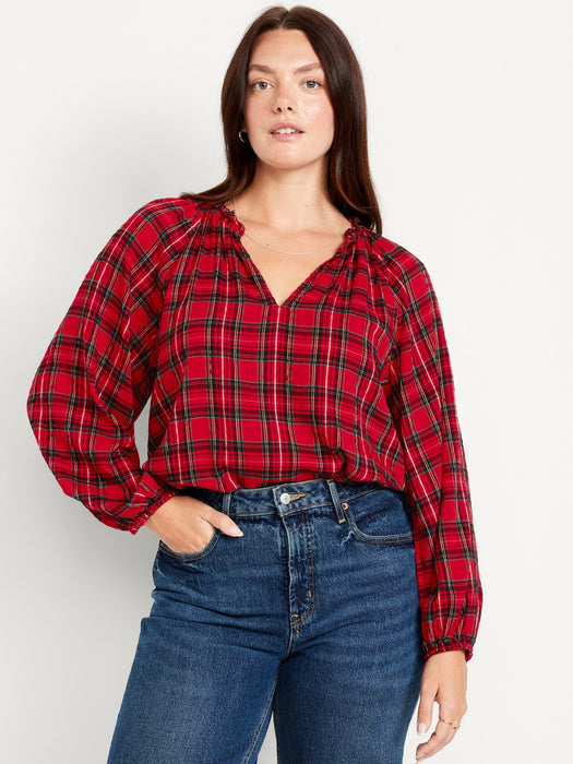 Split-Neck Seersucker Top