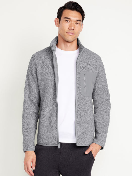 Sherpa-Lined Sweater Fleece Zip Jacket