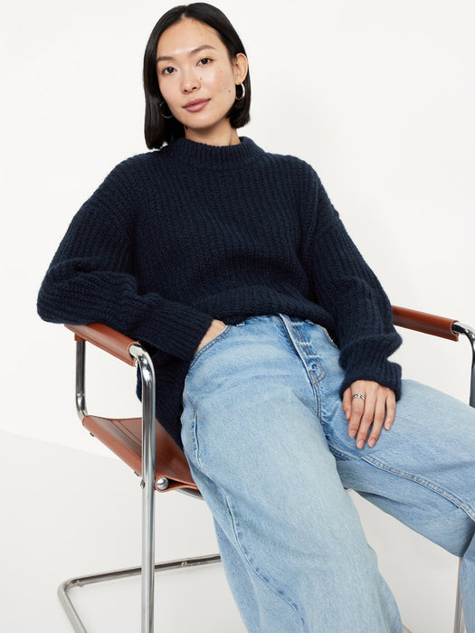 Loose Shaker-Stitch Tunic Sweater