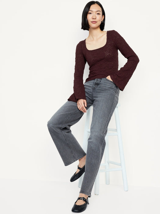 Textured Lace Scoop-Neck Top