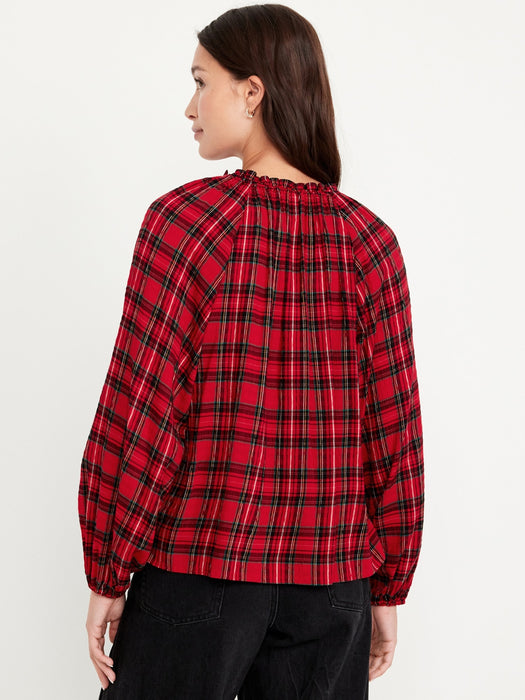 Split-Neck Seersucker Top