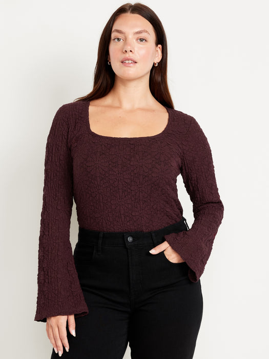Textured Lace Scoop-Neck Top