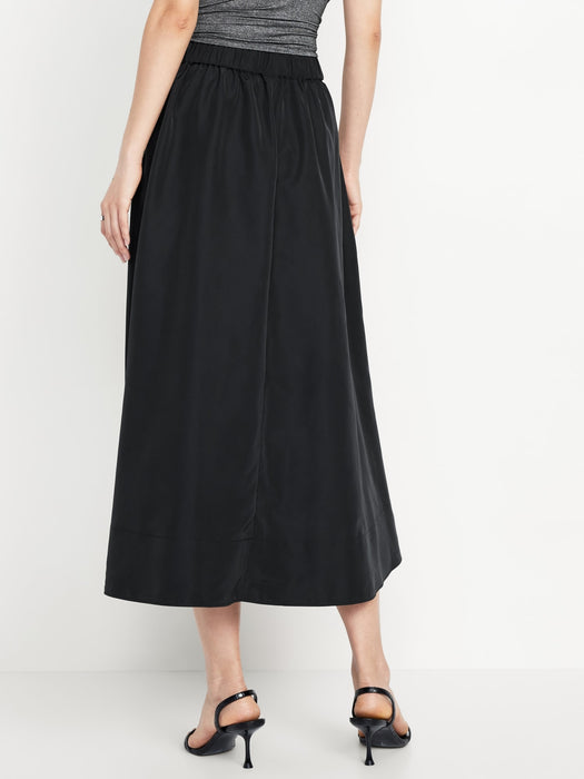 Shirred Midi Swing Skirt