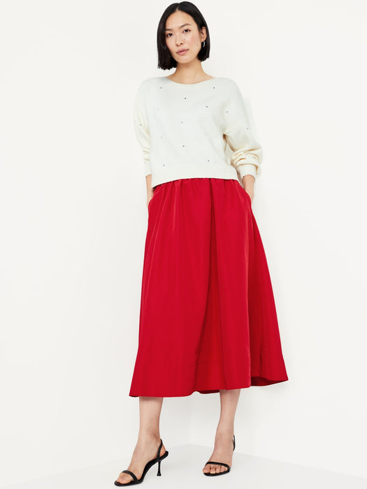 Taffeta Midi Swing Skirt