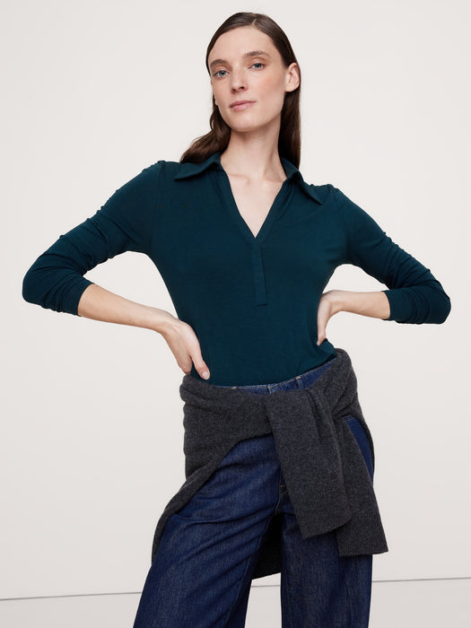 Luxe Wool-Blend Polo Top