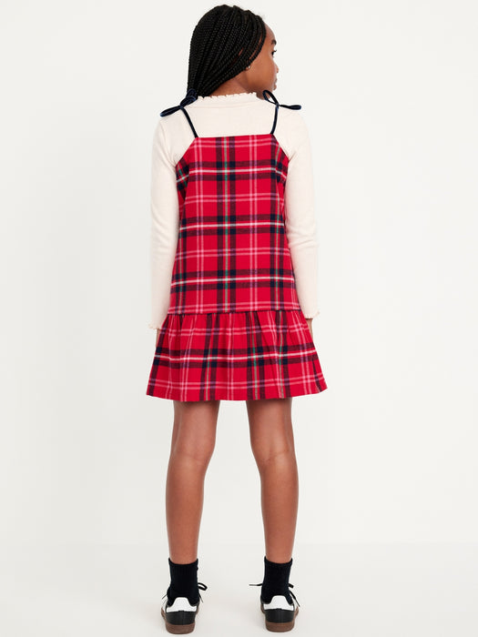 Printed Sleeveless Dress and Mock-Neck Top Set for Girls