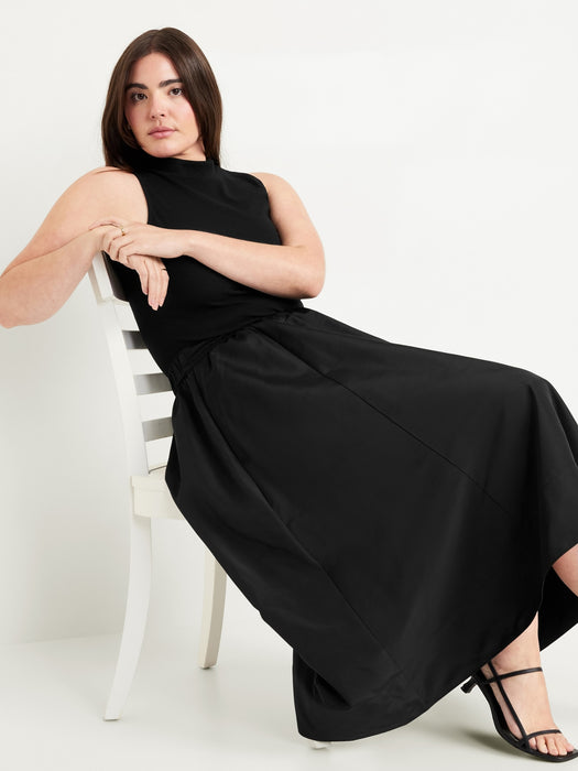 Shirred Midi Swing Skirt