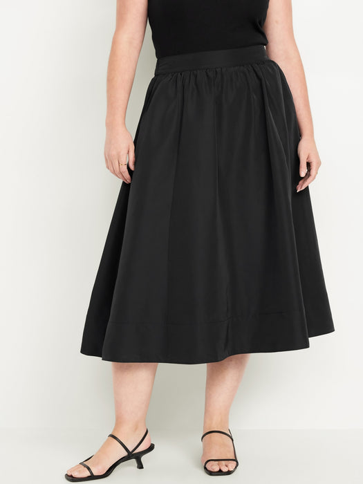 Shirred Midi Swing Skirt