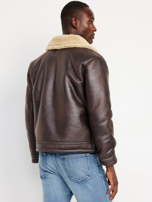 Faux-Leather Aviator Jacket