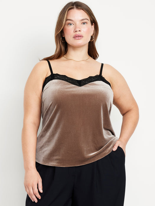 Lace-Trim Velvet Top