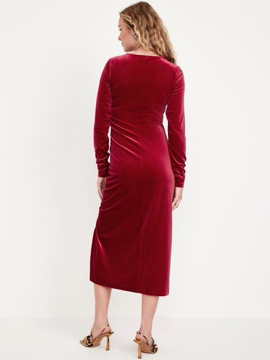 Ruched Velvet Midi Dress