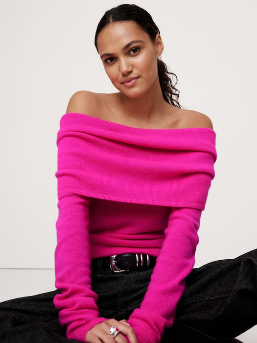 Lightweight Cashmere Off-Shoulder Sweater