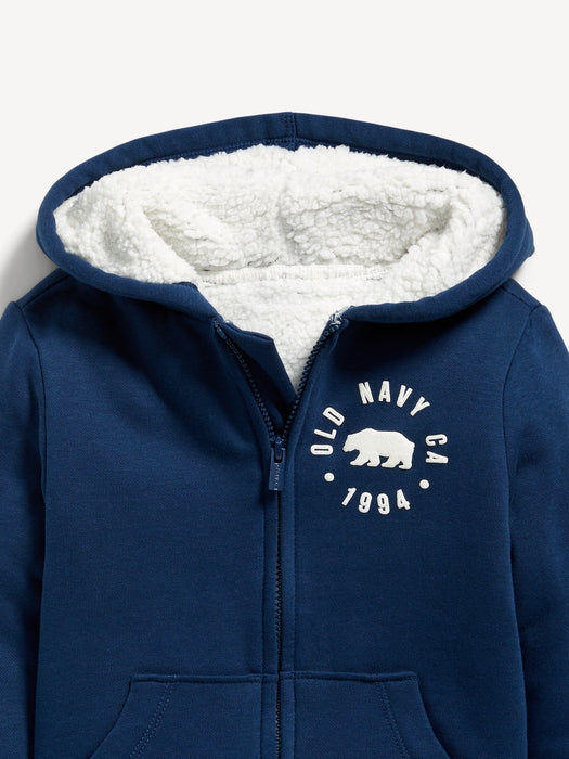Logo-Graphic Sherpa-Lined Zip-Front Hoodie for Toddler Boys