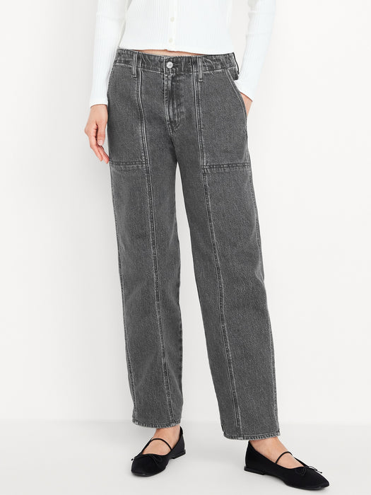 Mid-Rise Boyfriend Loose Utility Jeans