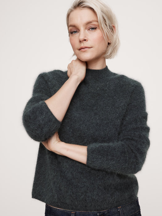 Brushed Cashmere Mock-Neck Sweater