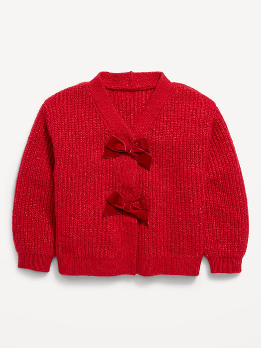 Velvet-Bow Cardigan Sweater for Toddler Girls