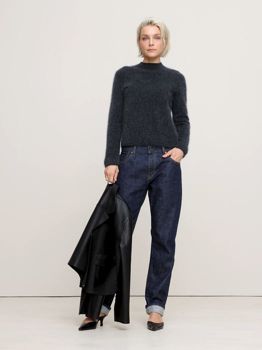Brushed Cashmere Mock-Neck Sweater