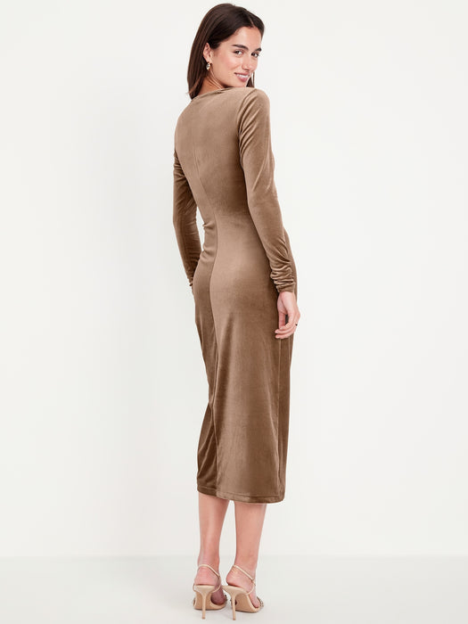 Ruched Velvet Midi Dress