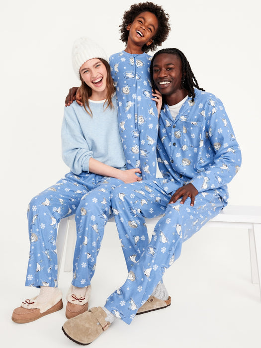 Printed Gender-Neutral Microfleece Hooded One-Piece Pajamas for Kids