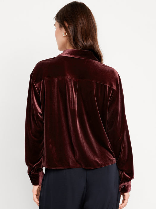 Velvet Cropped Button-Down Shirt
