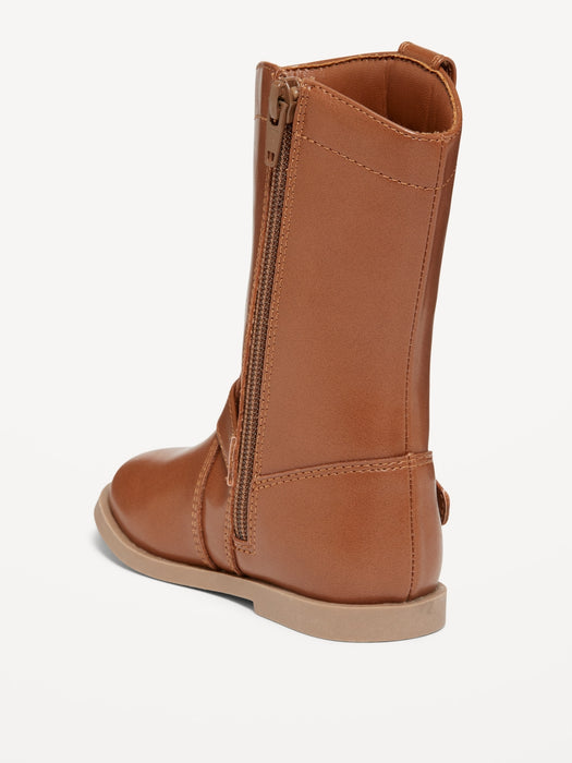 Tall Faux-Leather Buckled Boots for Toddler Girls