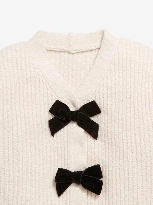 Velvet-Bow Cardigan Sweater for Toddler Girls