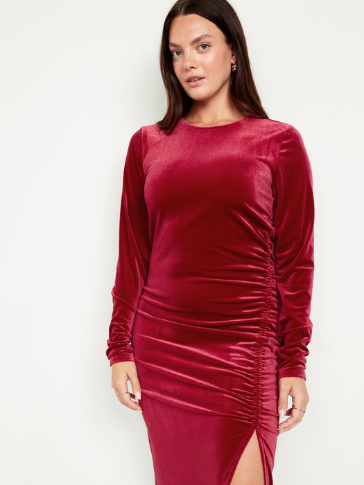 Ruched Velvet Midi Dress