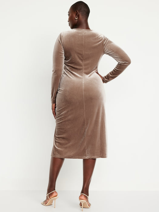 Ruched Velvet Midi Dress