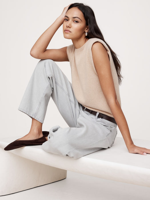 Cashmere Padded-Shoulder Top