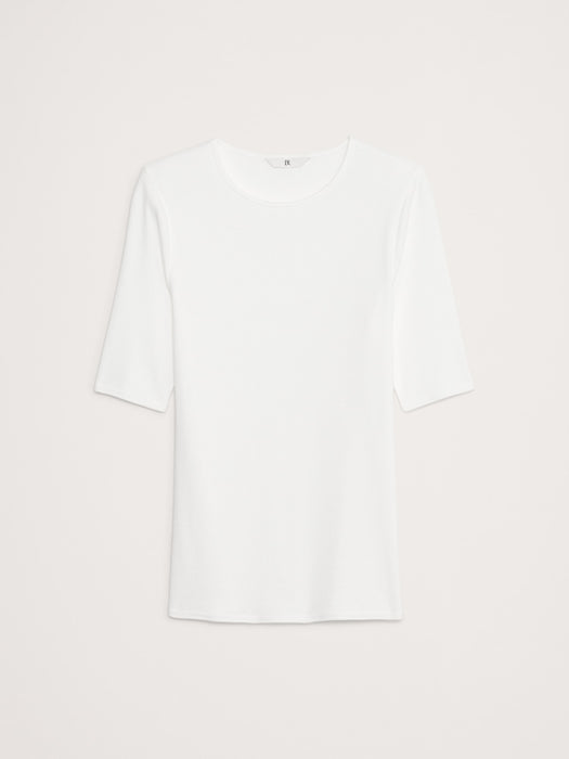 Ribbed Elbow-Sleeve T-Shirt