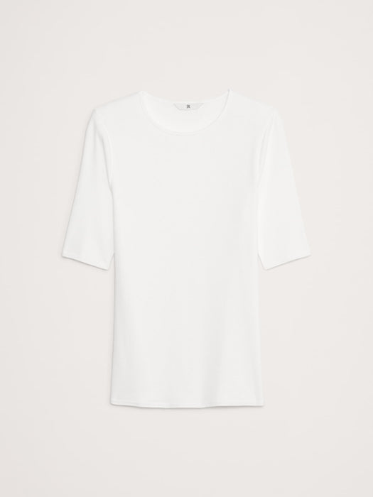 Ribbed Elbow-Sleeve T-Shirt