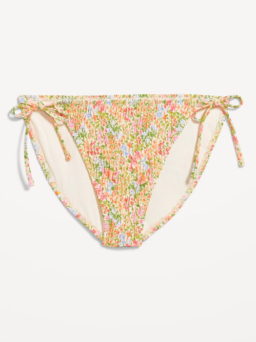 Mid-Rise Textured String Bikini Swim Bottoms