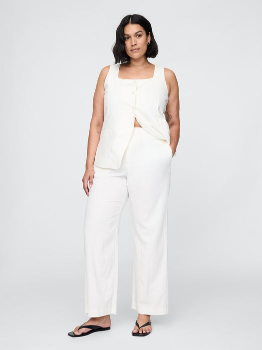 Linen-Blend Relaxed Straight Ankle Pants
