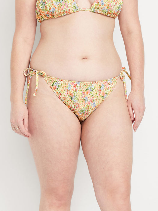 Mid-Rise Textured String Bikini Swim Bottoms