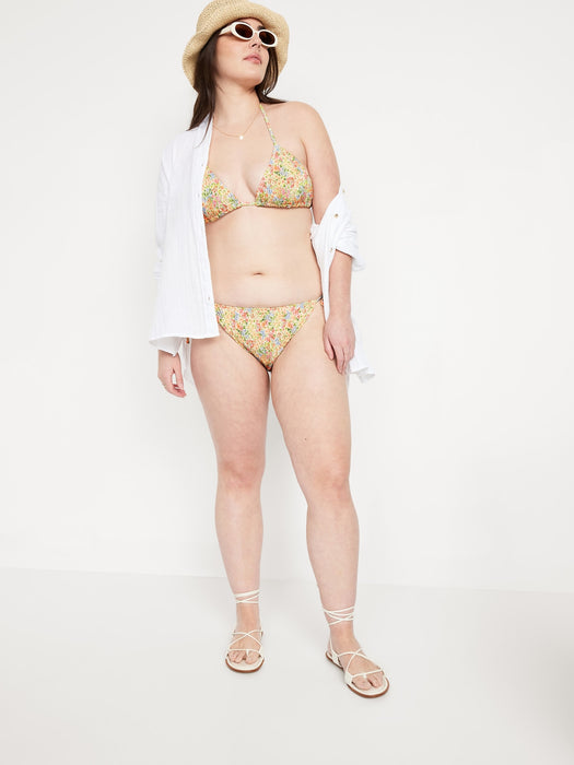 Mid-Rise Textured String Bikini Swim Bottoms